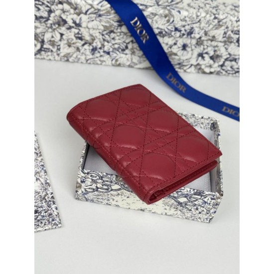 1:1 Replica Lady Dior Card Holder with Flap and Iconic Cannage Stitching Red Knockoff
