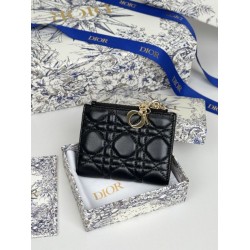 1:1 Replica Lady Dior Card Holder with Flap and Iconic Cannage Stitching Black Knockoff