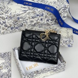 1:1 Replica Lady Dior Card Holder with Flap and Iconic Cannage Stitching Black Knockoff