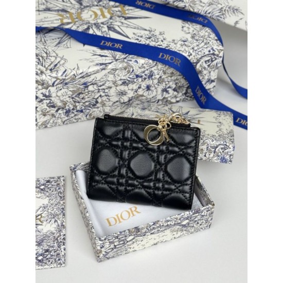 1:1 Replica Lady Dior Card Holder with Flap and Iconic Cannage Stitching Black Knockoff