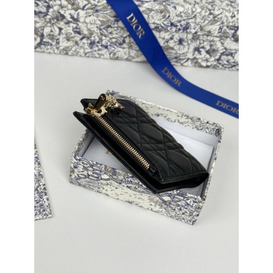 1:1 Replica Lady Dior Card Holder with Flap and Iconic Cannage Stitching Black Knockoff
