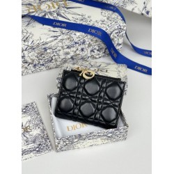 1:1 Replica Lady Dior Card Holder with Flap and Iconic Cannage Stitching Black Knockoff