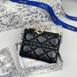 1:1 Replica Lady Dior Card Holder with Flap and Iconic Cannage Stitching Black Knockoff