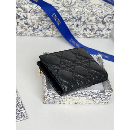 1:1 Replica Lady Dior Card Holder with Flap and Iconic Cannage Stitching Black Knockoff