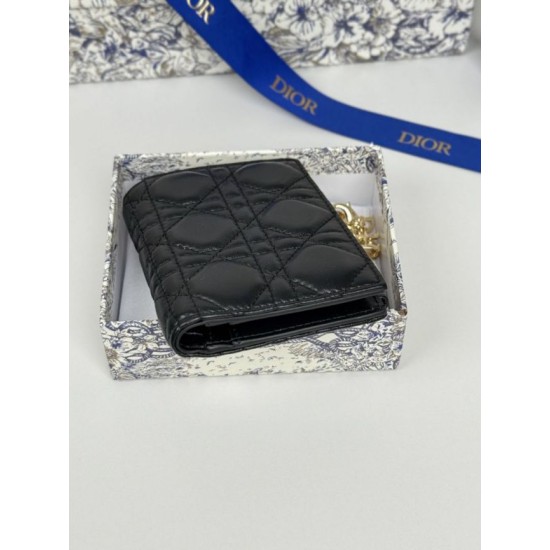 1:1 Replica Lady Dior Card Holder with Flap and Iconic Cannage Stitching Black Knockoff