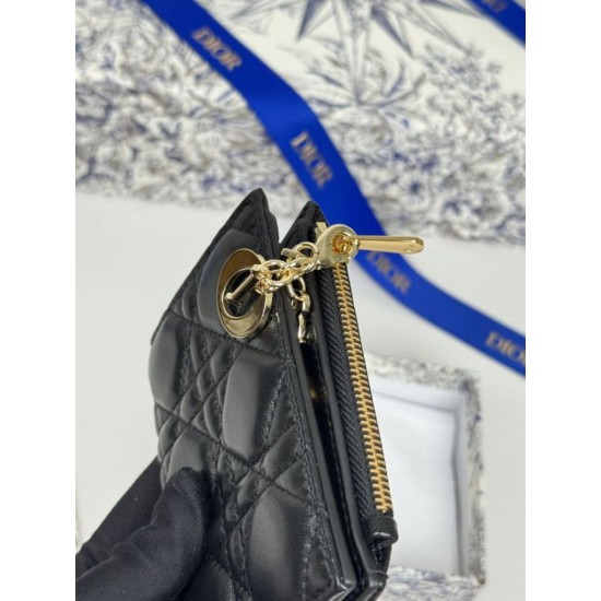 1:1 Replica Lady Dior Card Holder with Flap and Iconic Cannage Stitching Black Knockoff