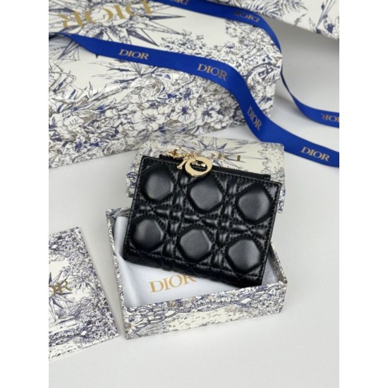 1:1 Replica Lady Dior Card Holder with Flap and Iconic Cannage Stitching Black Knockoff