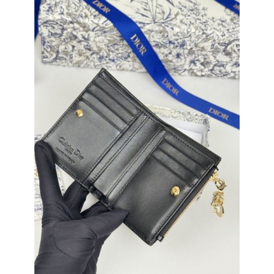 1:1 Replica Lady Dior Card Holder with Flap and Iconic Cannage Stitching Black Knockoff