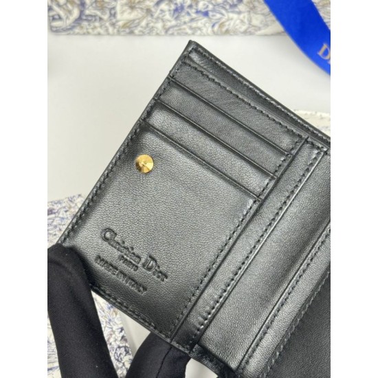 1:1 Replica Lady Dior Card Holder with Flap and Iconic Cannage Stitching Black Knockoff
