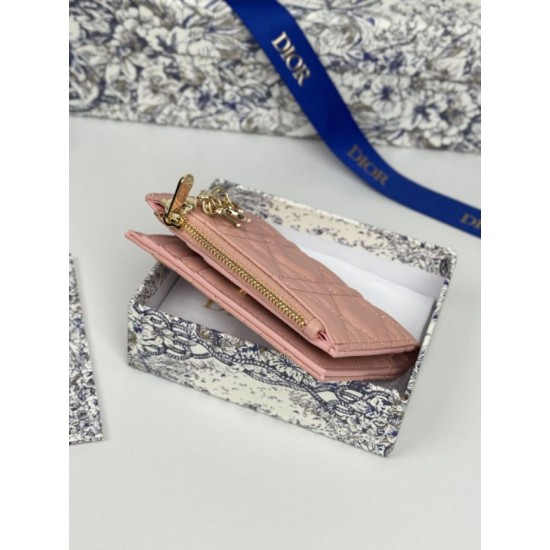 1:1 Replica Dior Caro Dahlia Wallet Soft Cannage Calfskin Pink Knockoff