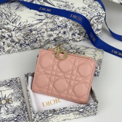1:1 Replica Dior Caro Dahlia Wallet Soft Cannage Calfskin Pink Knockoff