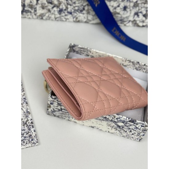 1:1 Replica Dior Caro Dahlia Wallet Soft Cannage Calfskin Pink Knockoff
