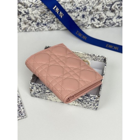 1:1 Replica Dior Caro Dahlia Wallet Soft Cannage Calfskin Pink Knockoff
