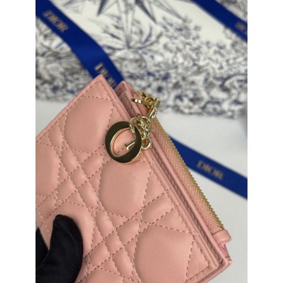 1:1 Replica Dior Caro Dahlia Wallet Soft Cannage Calfskin Pink Knockoff