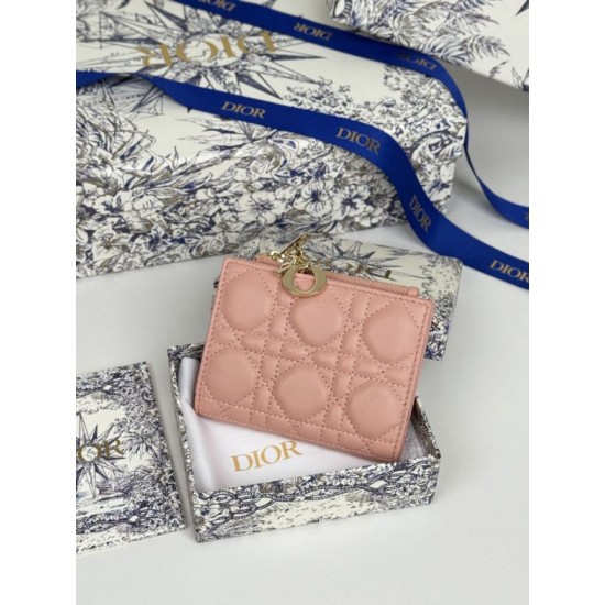 1:1 Replica Dior Caro Dahlia Wallet Soft Cannage Calfskin Pink Knockoff