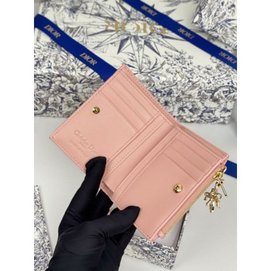 1:1 Replica Dior Caro Dahlia Wallet Soft Cannage Calfskin Pink Knockoff