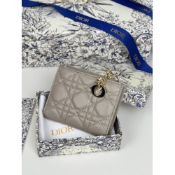 1:1 Replica Lady Dior Card Holder with Flap and Iconic Cannage Stitching Gray Knockoff