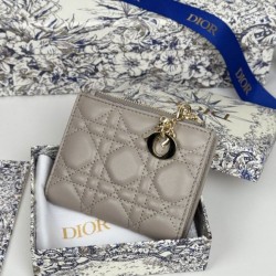 1:1 Replica Lady Dior Card Holder with Flap and Iconic Cannage Stitching Gray Knockoff