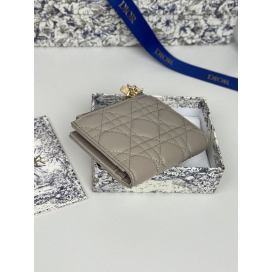 1:1 Replica Lady Dior Card Holder with Flap and Iconic Cannage Stitching Gray Knockoff