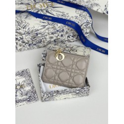 1:1 Replica Lady Dior Card Holder with Flap and Iconic Cannage Stitching Gray Knockoff