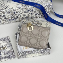 1:1 Replica Lady Dior Card Holder with Flap and Iconic Cannage Stitching Gray Knockoff