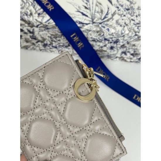 1:1 Replica Lady Dior Card Holder with Flap and Iconic Cannage Stitching Gray Knockoff
