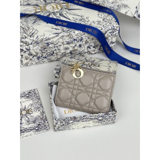 1:1 Replica Lady Dior Card Holder with Flap and Iconic Cannage Stitching Gray Knockoff