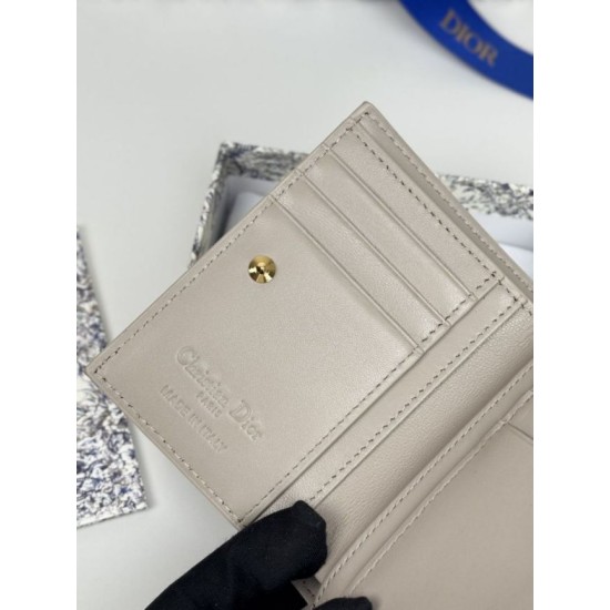 1:1 Replica Lady Dior Card Holder with Flap and Iconic Cannage Stitching Gray Knockoff