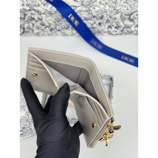 1:1 Replica Lady Dior Card Holder with Flap and Iconic Cannage Stitching Gray Knockoff