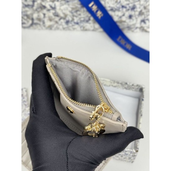 1:1 Replica Lady Dior Card Holder with Flap and Iconic Cannage Stitching Gray Knockoff