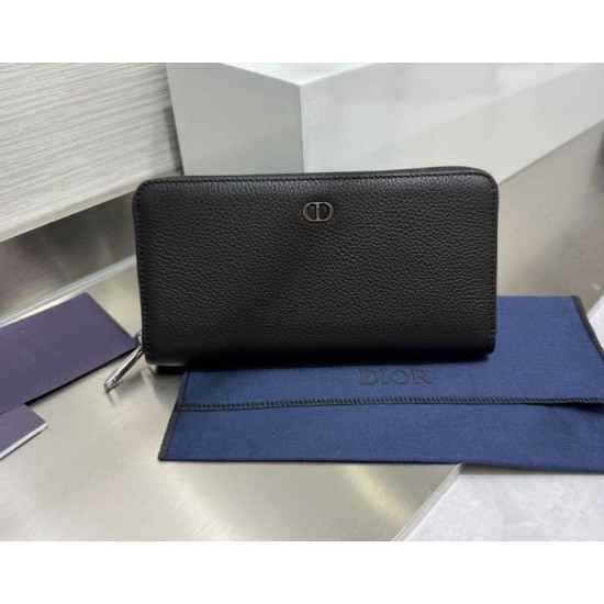 1:1 Replica Dior CD Icon long zip-around wallet black grained calfskin Knockoff