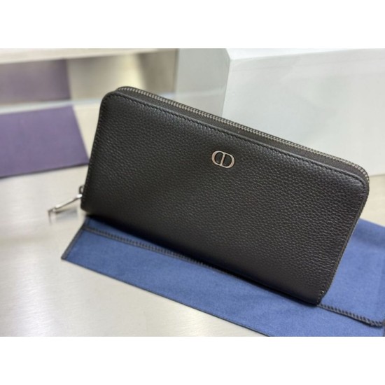 1:1 Replica Dior CD Icon long zip-around wallet black grained calfskin Knockoff