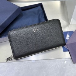 1:1 Replica Dior CD Icon long zip-around wallet black grained calfskin Knockoff
