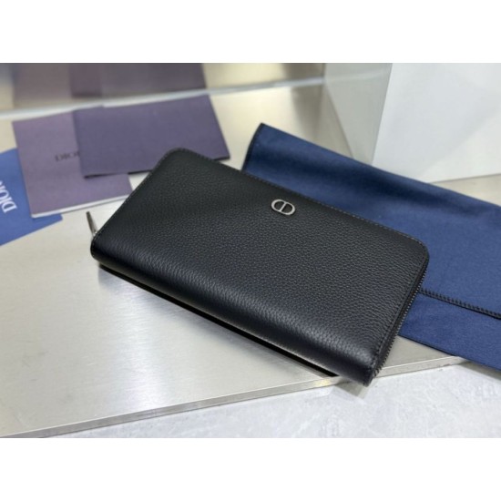 1:1 Replica Dior CD Icon long zip-around wallet black grained calfskin Knockoff