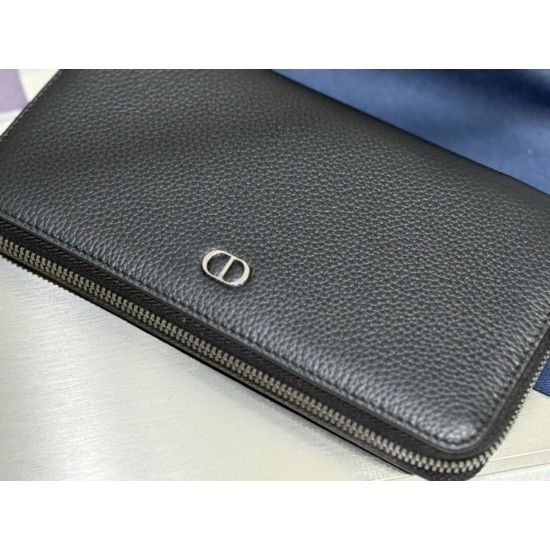 1:1 Replica Dior CD Icon long zip-around wallet black grained calfskin Knockoff