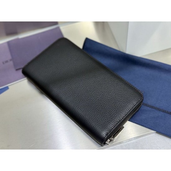 1:1 Replica Dior CD Icon long zip-around wallet black grained calfskin Knockoff