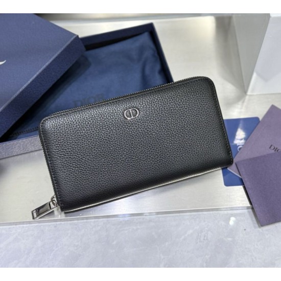 1:1 Replica Dior CD Icon long zip-around wallet black grained calfskin Knockoff