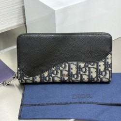 1:1 Replica Dior Saddle Oblique jacquard zip-around wallet beige/black Knockoff