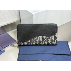 1:1 Replica Dior Saddle Oblique jacquard zip-around wallet beige/black Knockoff
