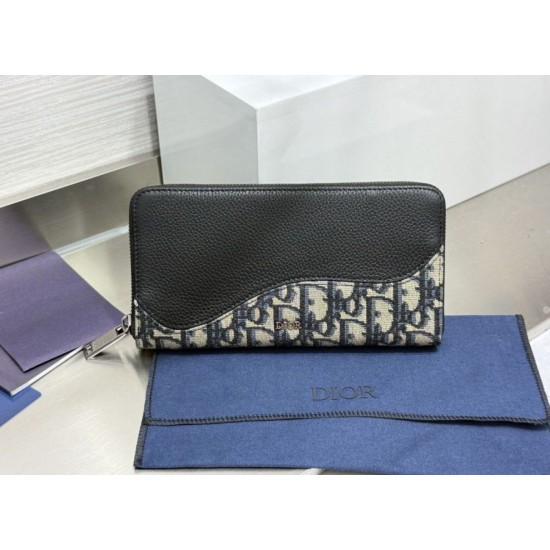 1:1 Replica Dior Saddle Oblique jacquard zip-around wallet beige/black Knockoff