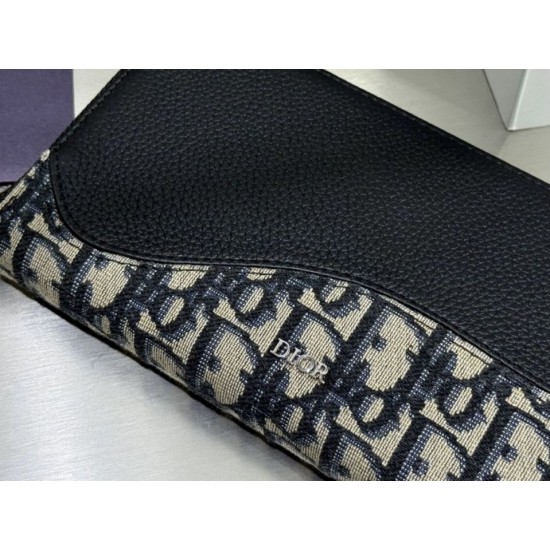 1:1 Replica Dior Saddle Oblique jacquard zip-around wallet beige/black Knockoff