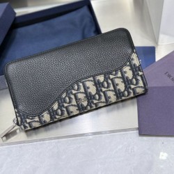 1:1 Replica Dior Saddle Oblique jacquard zip-around wallet beige/black Knockoff