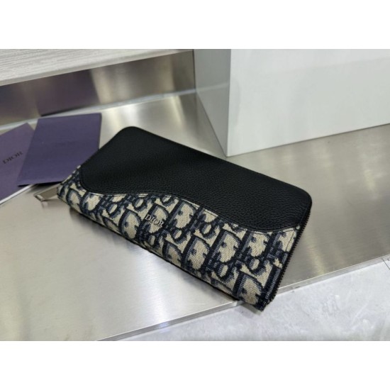 1:1 Replica Dior Saddle Oblique jacquard zip-around wallet beige/black Knockoff