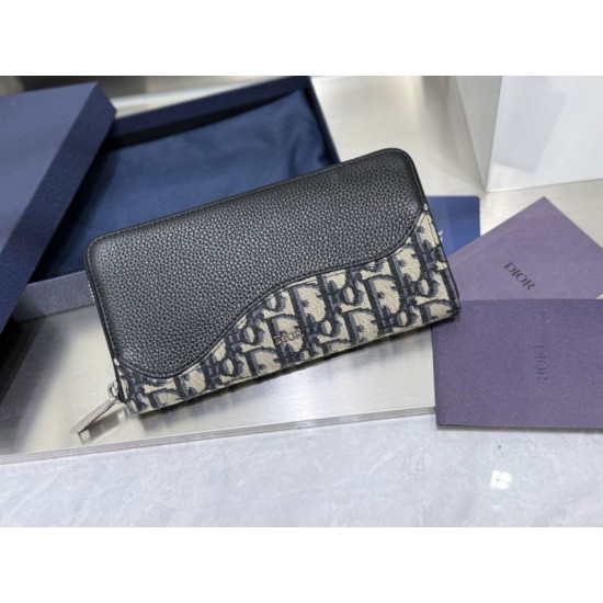 1:1 Replica Dior Saddle Oblique jacquard zip-around wallet beige/black Knockoff