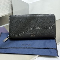 AAA Replica Dior Saddle long zip-around wallet black grained calfskin 1:1 Replica Dior Saddle long zip-around wallet black grained calfskin Knockoff