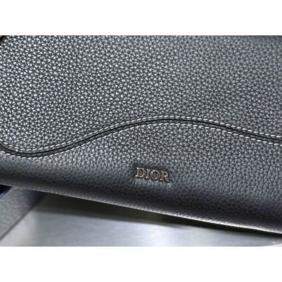 1:1 Replica Dior Saddle long zip-around wallet black grained calfskin Knockoff