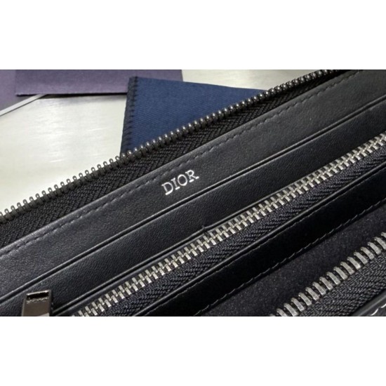 1:1 Replica Dior Saddle long zip-around wallet black grained calfskin Knockoff