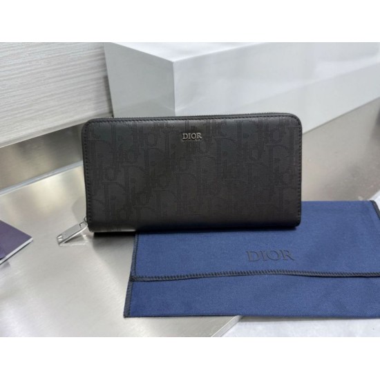 1:1 Replica Dior oblique jacquard zip-around wallet black Knockoff