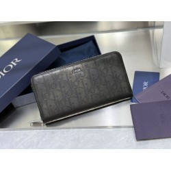 1:1 Replica Dior oblique jacquard zip-around wallet black Knockoff
