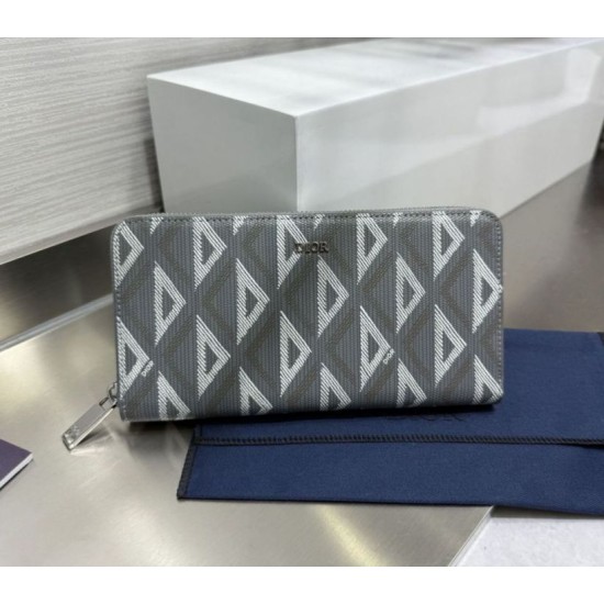 1:1 Replica Dior diamond-studded canvas zip-around wallet gray Knockoff